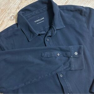 Everlane Men's Navy Performance Button Down Long Sleeve Polo Shirt